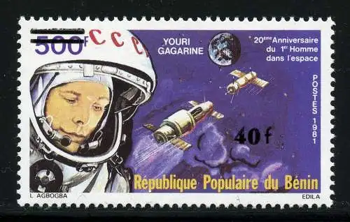 Space Raumfahrt 1984 Benin Gagarin Kosmonaut Raumkapseln Aufdruck 362/1086