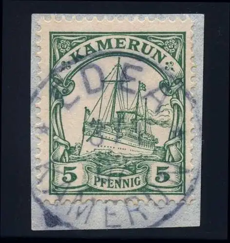 Kamerun 1907 Michel 8 ° Edea Blauschwarz 3/1/07 Briefstück Luxus / 37