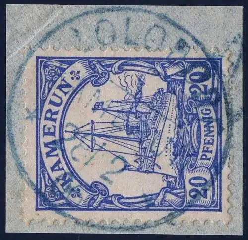 Kamerun 1906 Michel 10 ° Lolodorf BLAU 28/2/06 Briefstück Luxus Dr. Steuer / 50
