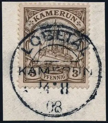 Kamerun 1908 Michel 7 ° Lobetal 14/11/08 Briefstück Luxus / 51