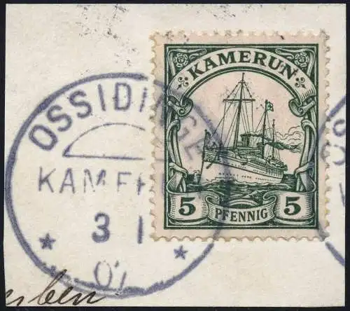Kamerun 1907 Michel 21 ° Ossidinge 3/1/07 Briefstück Luxus Dr. Steuer VÖB / 58