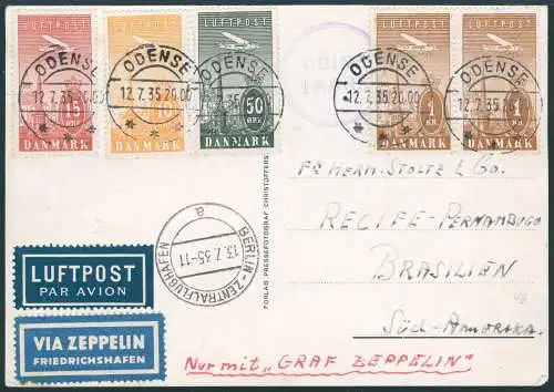 Zeppelin Dänemark 1935 AK 8. SAF Odensee nach Recife Brasilien Sieger 311?? /875