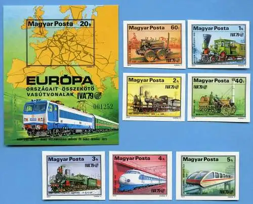 Ungarn 1979 Eisenbahn Lokomotiven Trains 3343-3349 B Block 137 B Imperf MNH