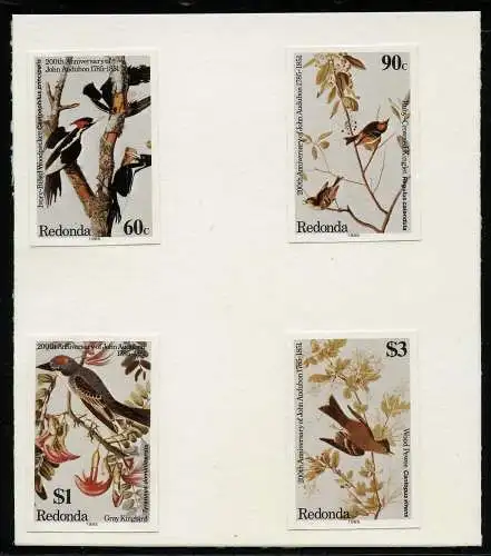 Redonda 1985 Audubon Vögel Gemälde Zeichnungen 169-172 U Proofs MNH / 246