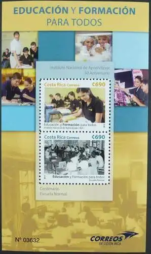Costa Rica 2015 Bildung Education Schüler Ausbildung Block Postfrisch MNH