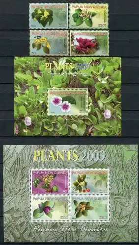 Papua Neuguinea 2009 Pflanzen Plants Blüten Blossoms 1382-1385 Block 75-76 MNH