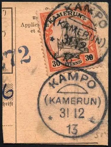 Kamerun 1913 Michel 12 ° Kampo 31.12.13 Postanweisungsausschnitt / 66