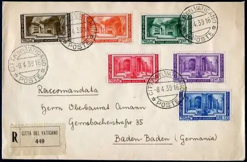 Vatikan 1939 Reko-Brief Christliche Archäologie 67-72 Baden-Baden / 897