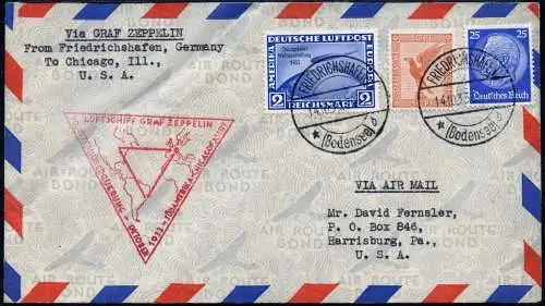 Zeppelin 1933 Dt. Reich Chicagofahrt über Chicago Harrisburg USA Si 238 Bca/2423