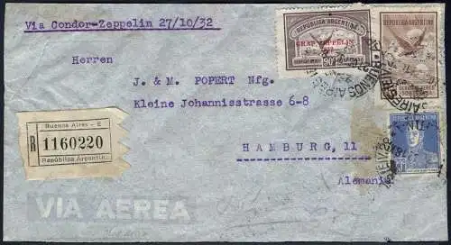 Zeppelin 1932 Argentinien 9. SAF Reko-Brief Buenos Aires Hamburg Si 197 / 2054