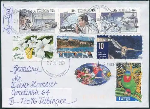 Tonga 2003 Dauer Aufdruck Michel 1679 + 1672-1674 Brief Luftpost Deutschland/674