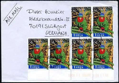Tonga 2004 Dauer Michel 1705 Paar + 1706 Block/4 Luftpost Brief Deutschland/ 720