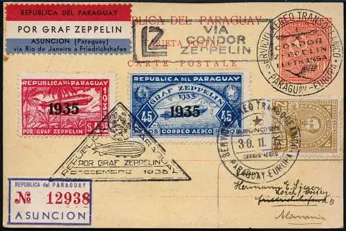 Zeppelin 1935 Paraguay 16. SAF Rückfahrt Reko-Karte Deutschland Si 343 / 2368