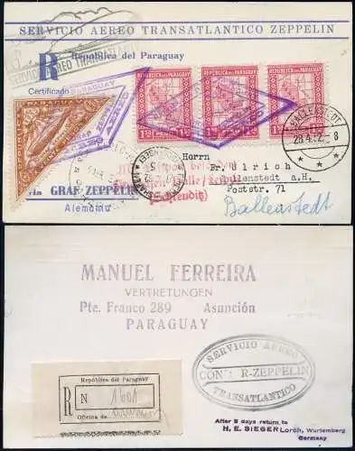 Zeppelin Paraguay 1932 3. SAF Reko-Postkarte Asuncion Deutschland Si 155/ 1414