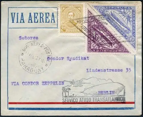 Zeppelin Paraguay 1932 1. SAF Brief Asuncion Berlin Deutschland Si 141 / 1411