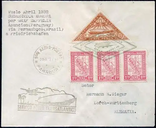 Zeppelin Paraguay 1932 2. SAF Reko-Brief MiF Asuncion Deutschland Si 148 / 1413