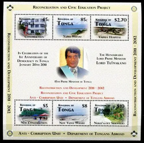 Tonga 2012 Block Demokratie Politik König Politics King Postfrisch MNH