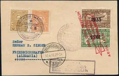 Zeppelin Paraguay 1935 3. SAF Reko-Postkarte Asuncion Deutschland Si 295/ 1707