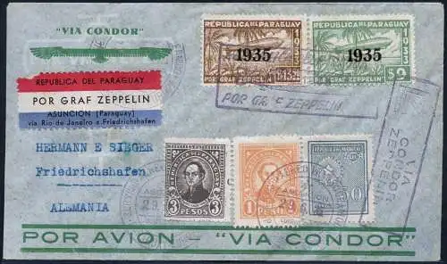 Zeppelin Paraguay 1935 7. SAF Reko-Brief MiF nach Deutschland Si 310 / 1444