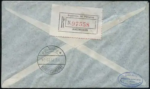Zeppelin Paraguay 1935 7. SAF Reko-Brief MiF nach Deutschland Si 310 / 1444