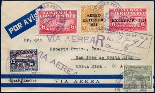 Guatemala 1931 Reko-Brief Flugpost MiF Vulkan Flugzeug Eisenbahn Costa Rica/ 754