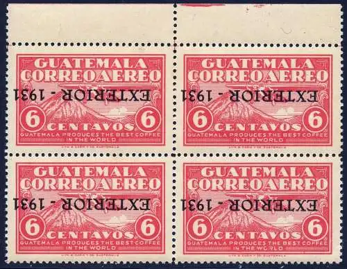 Guatemala 1931 Flugpost Flugzeug Agua-Vulkan 254 K Aufdruck kopfstehend MNH