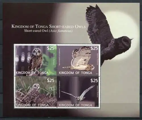 Tonga 2012 Eulen Owls Vögel Birds Block 57 Postfrisch MNH