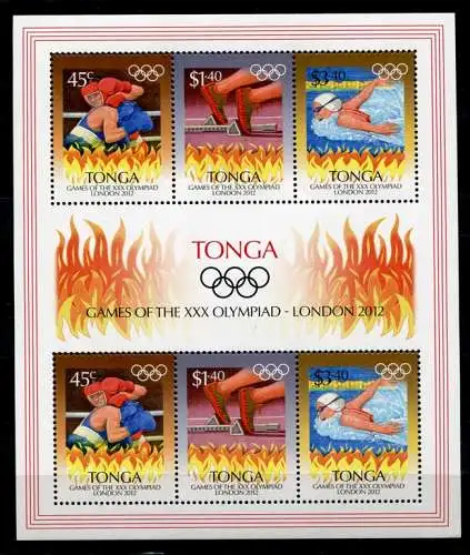 Tonga 2012 Olympiade London Olympics Boxen Schwimmen Kleinbogen 1789-1791 MNH