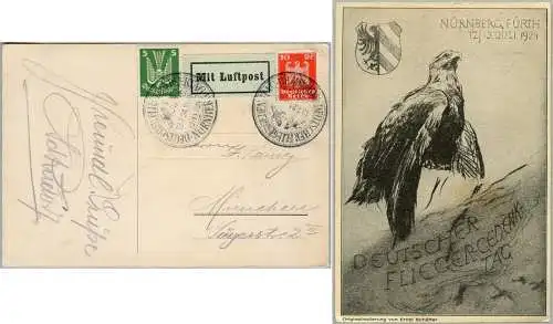Dt. Reich 1924 Deutscher Flieger Gedenktag Nürnberg Fürth AK mit SST gelaufen/50