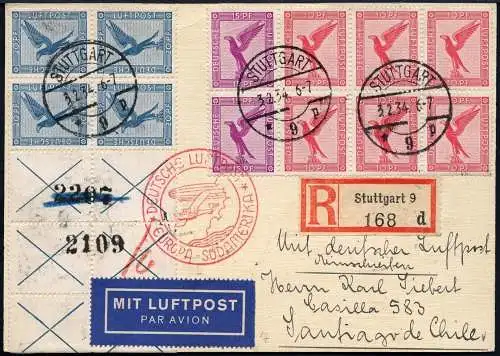 Katapult Dt. Reich 1934 Erstflug Reko-Karte Spitzen-Frankatur Chile Catapult/288