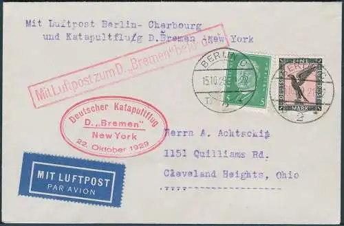 Katapult 1929 Dt. Reich Dampfer Bremen Berlin MIT Sonderstempel Catapult / 663