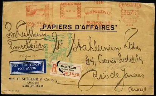 Katapult Niederlande 1934 Weihnachtsflug Schwerer Reko-Brief Rio Catapult / 290