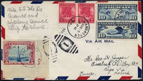 Katapult 1928 USA Ile de France Brief Lancaster Frankreich Lettland Catapult/670