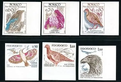 Monaco 1982 Vögel Adler 1520-1525 U Ungezähnt Farbproben Colour Proofs MNH/ 554