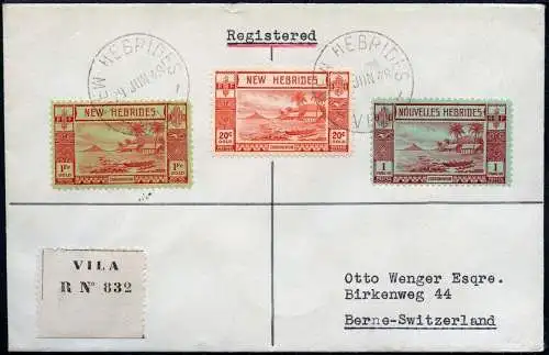 Neue Hebriden 1948 Reko-Brief MiF Landschaften Vila Bern Schweiz / 818