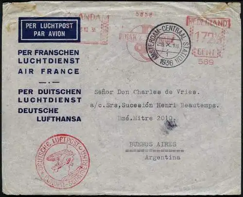 Zeppelin 1936 Niederlande 17. SAF Brief Amsterdam Freistempel Si 373 /2102