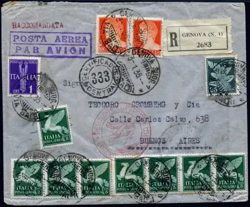 Katapult 1935 Italien Reko-Brief 44,75 Lire Genua Argentinien 348 Catapult / 831