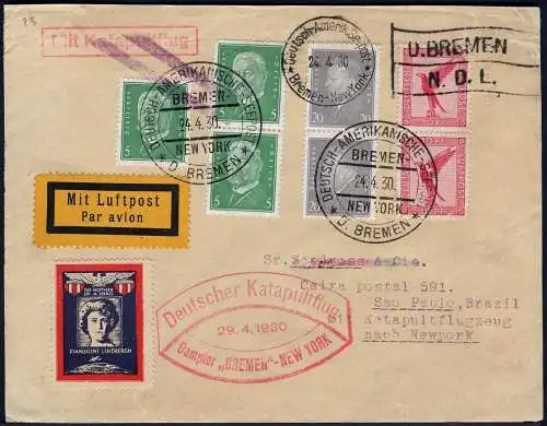 Katapult 1930 Dt. Reich Brief Dampfer Bremen Seepost Brasilien Catapult 10b/ 800