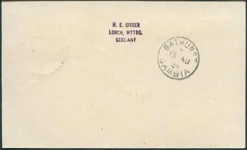 Dt. Reich 1934 Erstflug Karte Stuttgart Gambia Katapult Zubringer Catapult /280