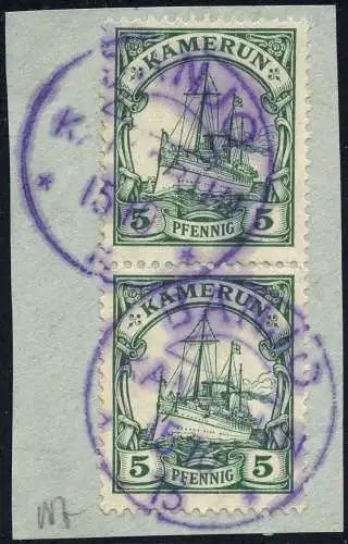 Kamerun 1913 Michel 21 Paar ° Banjo Violett 15/10/13 Luxus Briefstück / 100