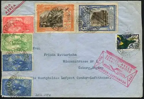 Katapult Brasilien 1934 Erstflugbrief SST Rot Vignetten Rio Coburg Catapult/ 307