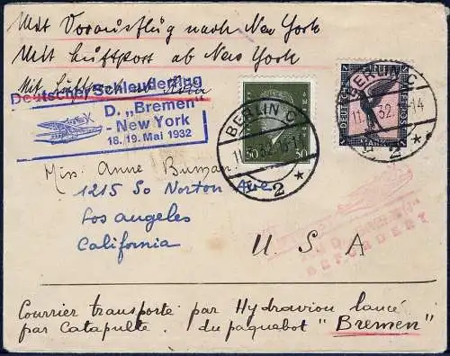 Katapult 1932 Dt. Reich Dampfer Bremen Nachbringeflug USA 79 c Catapult / 870