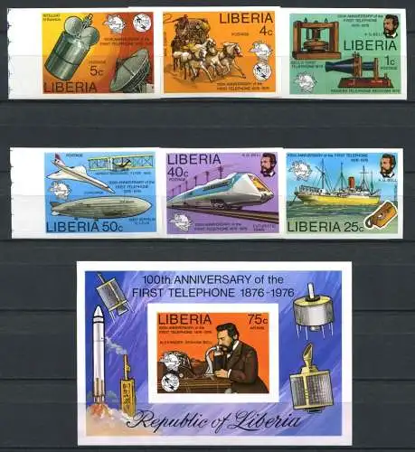 259/SPACE RAUMFAHRT 1976 Liberia Telefon ITU UIT 997-1002 B + Bl.81 B Imperf MNH