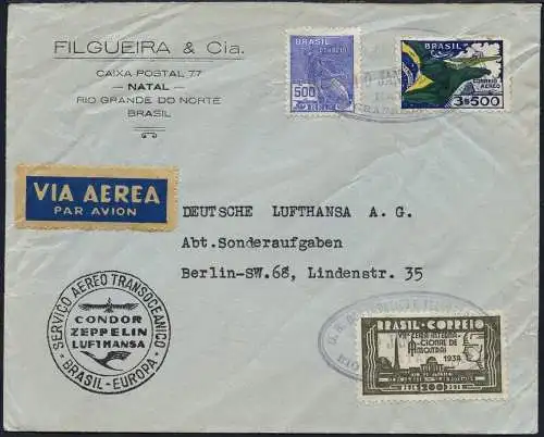 Katapult 1935 Brasilien Crash Konstanz Natal Berlin Brief Catapult 349 a / 916