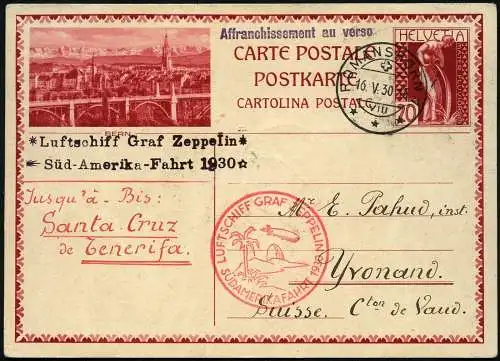 Zeppelin 1930 Südamerikafahrt Zuleitung Schweiz Abwurf Praia Kap Verde Si 57/016