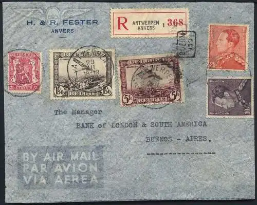 Katapult Belgien 1936 Süd Rekobrief 36,75 Fr Antwerpen Buenos Aires Catapult/423