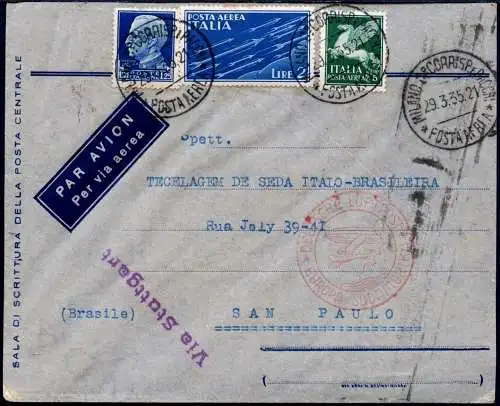 Katapult 1935 Italien Brief Mailand Via Stuttgart Sao Paulo Catapult 372 / 921