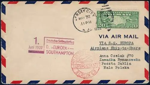 Katapult 1932 USA Dampfer Europa Jersey City Berlin Polen 82 a Catapult / 736