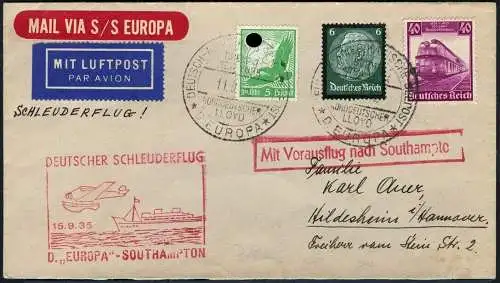 Katapult 1935 Dt. Reich Dampfer Europa Seepost Hildesheim 212 c Catapult / 905