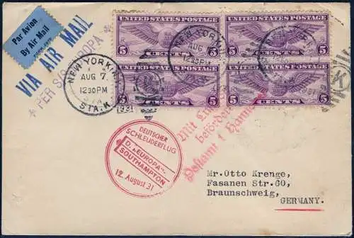 Katapult 1931 USA Dampfer Europa New York Braunschweig Brief 63 a Catapult / 734